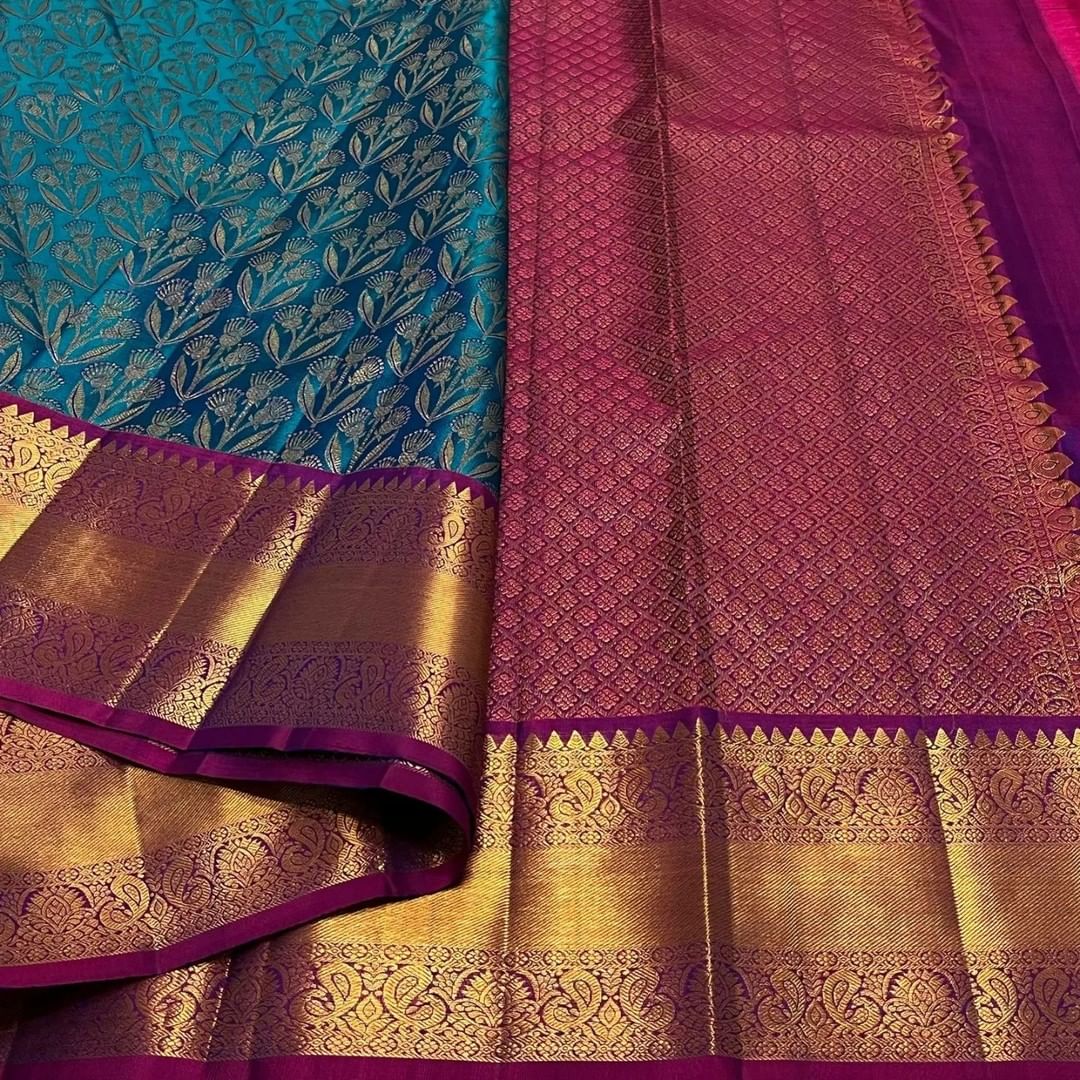 Peacock Green Baarasi Jari silk Saree