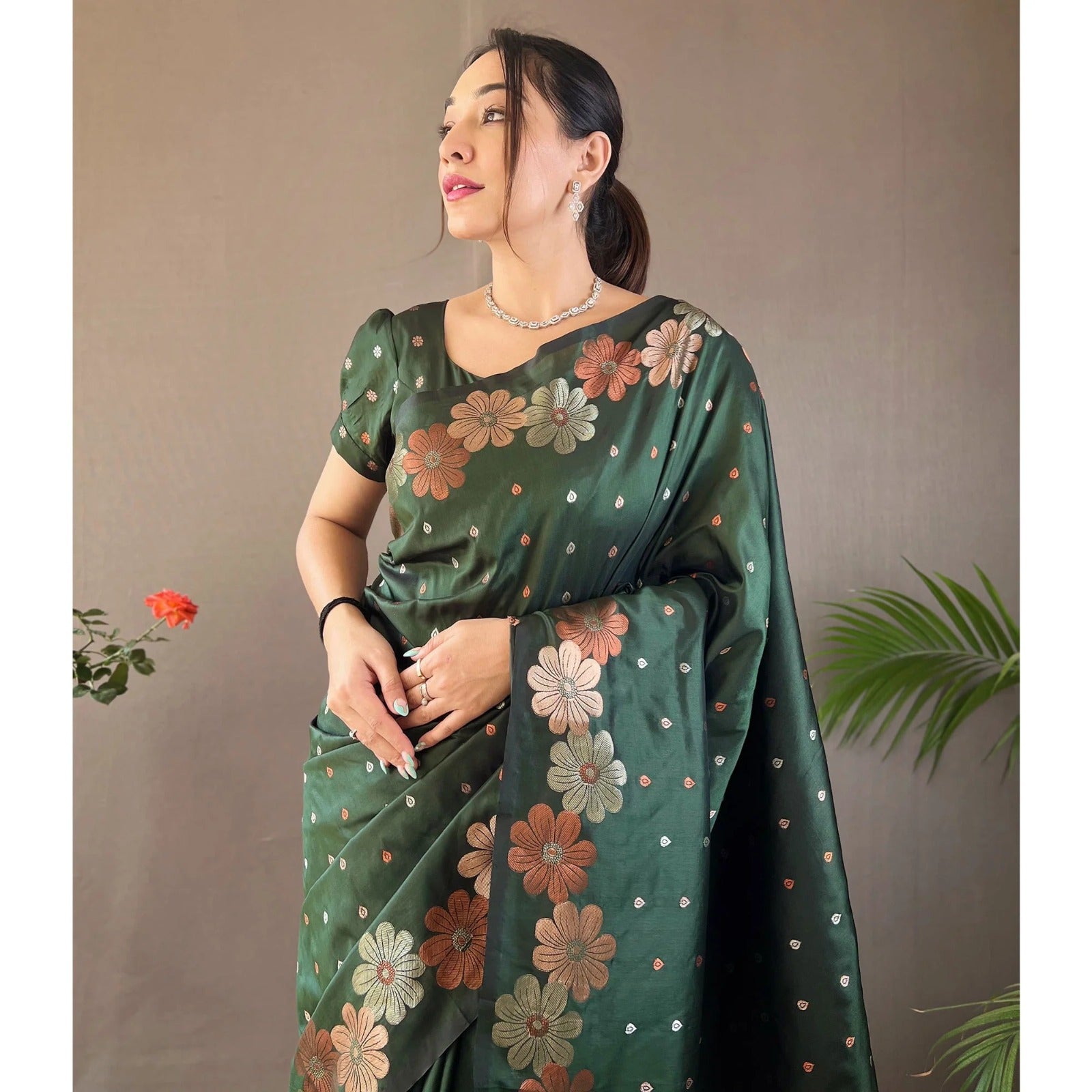 Flower pattern Soft silk Saree