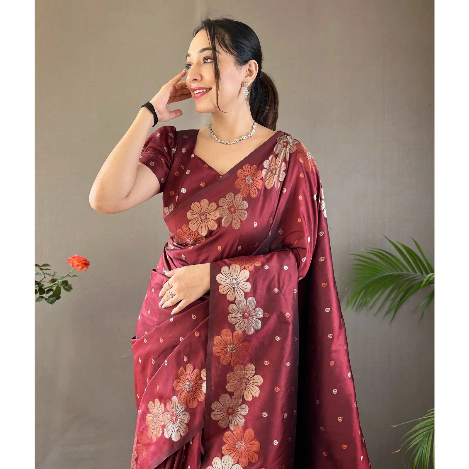 Flower pattern Soft silk Saree