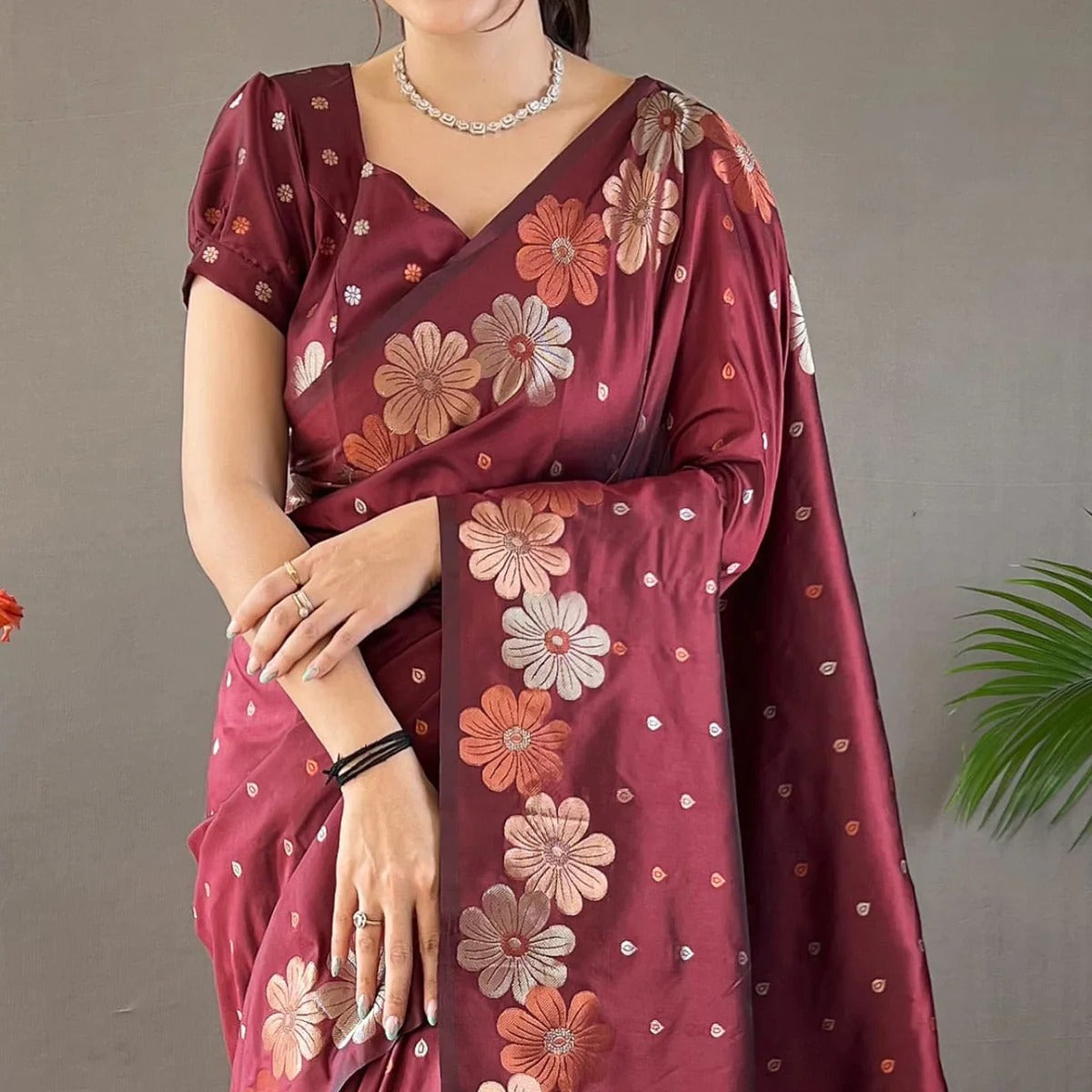 Flower pattern Soft silk Saree