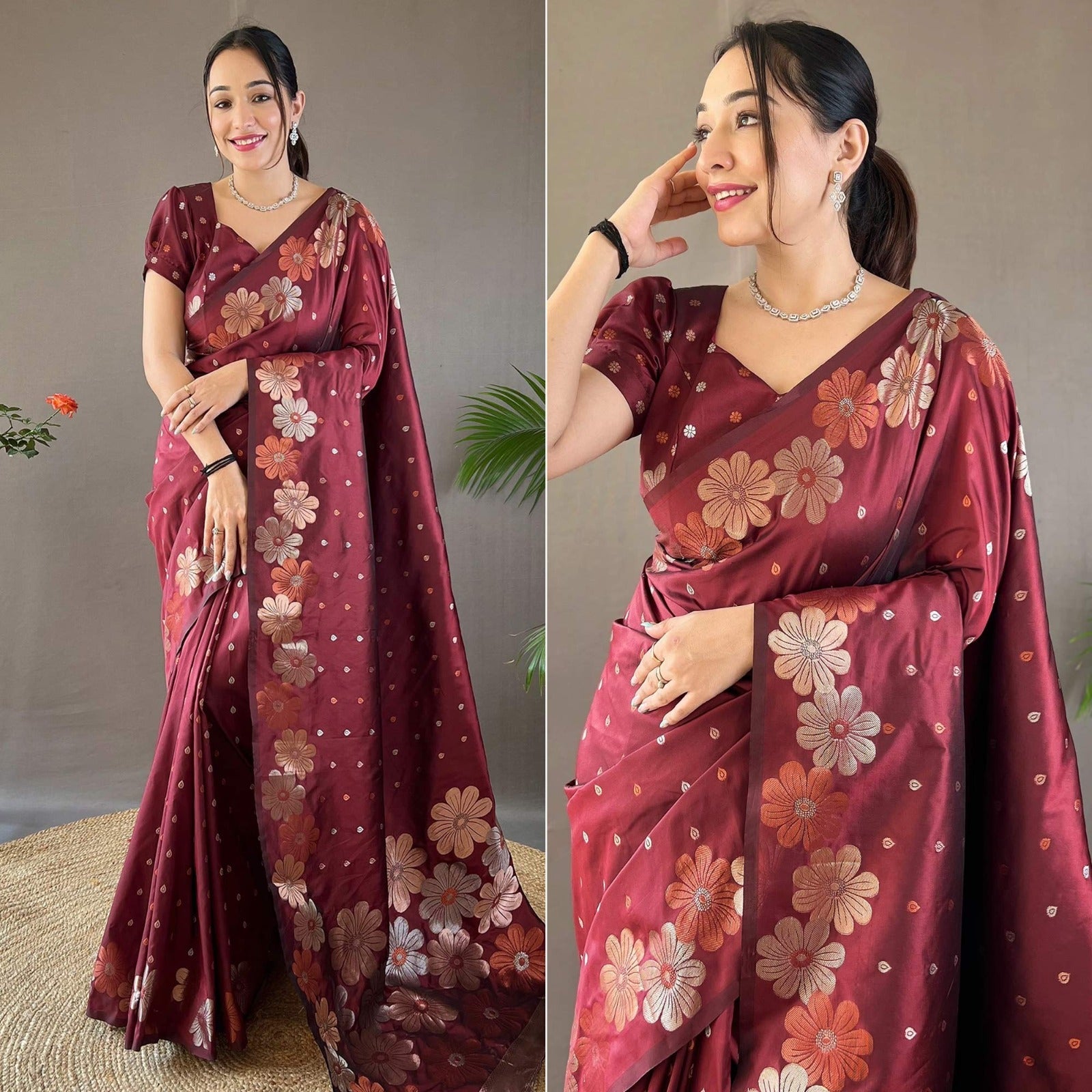 Flower pattern Soft silk Saree
