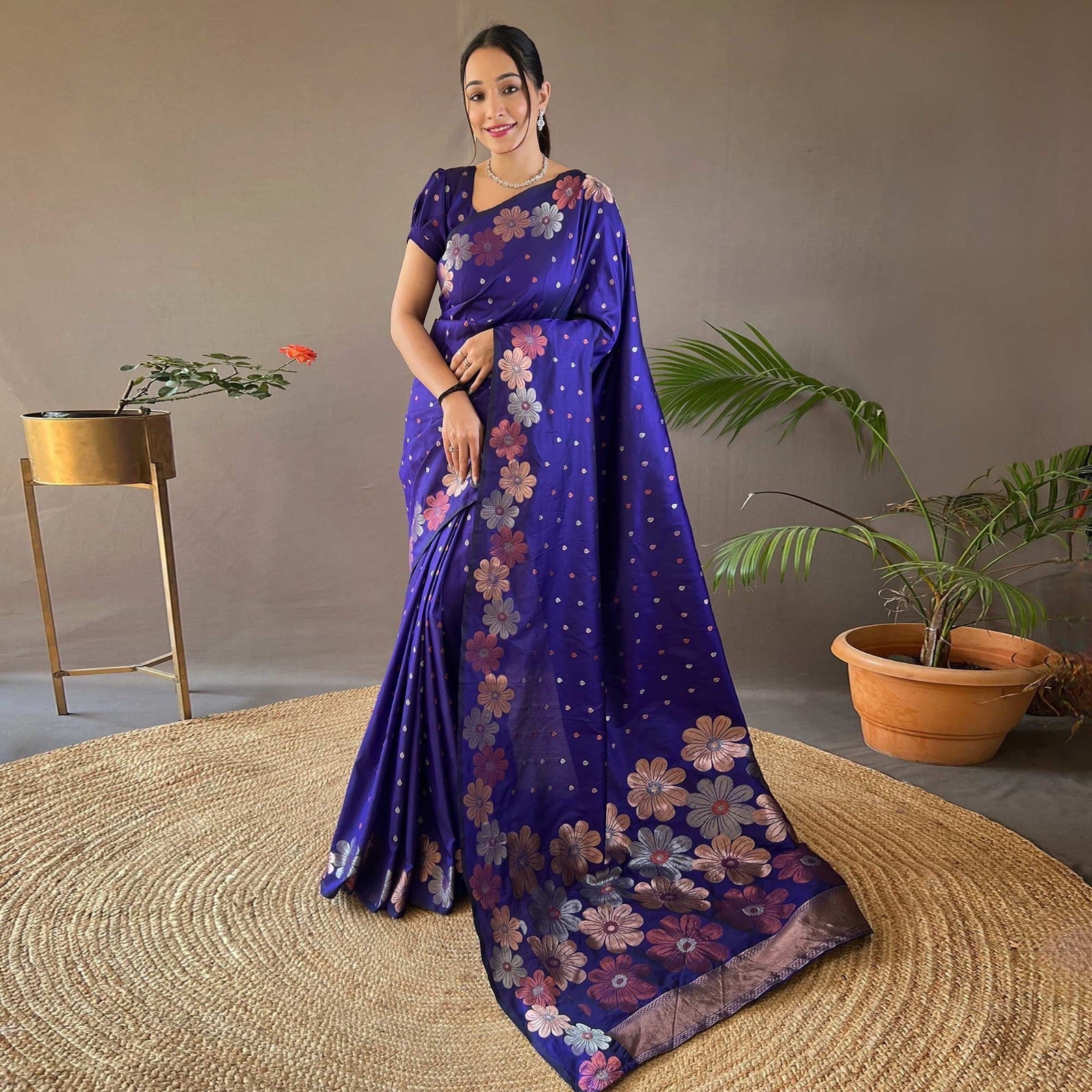Flower pattern Soft silk Saree