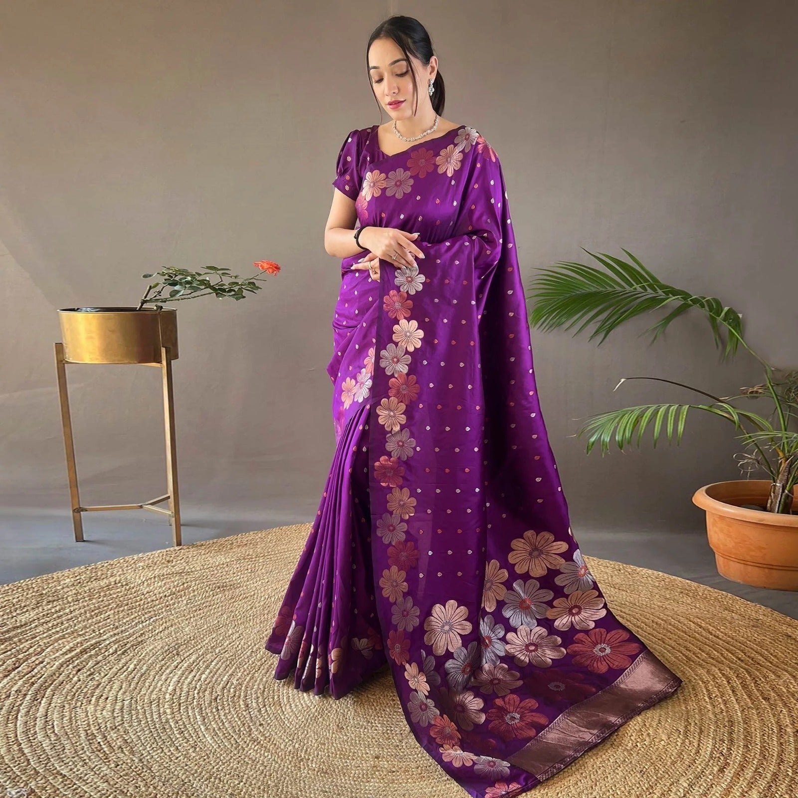 Flower pattern Soft silk Saree