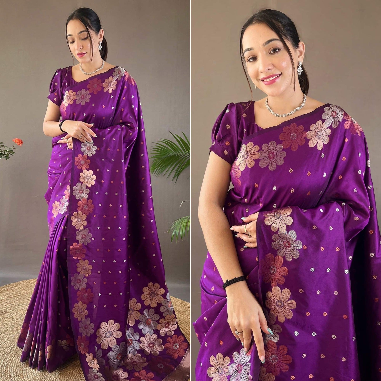 Flower pattern Soft silk Saree