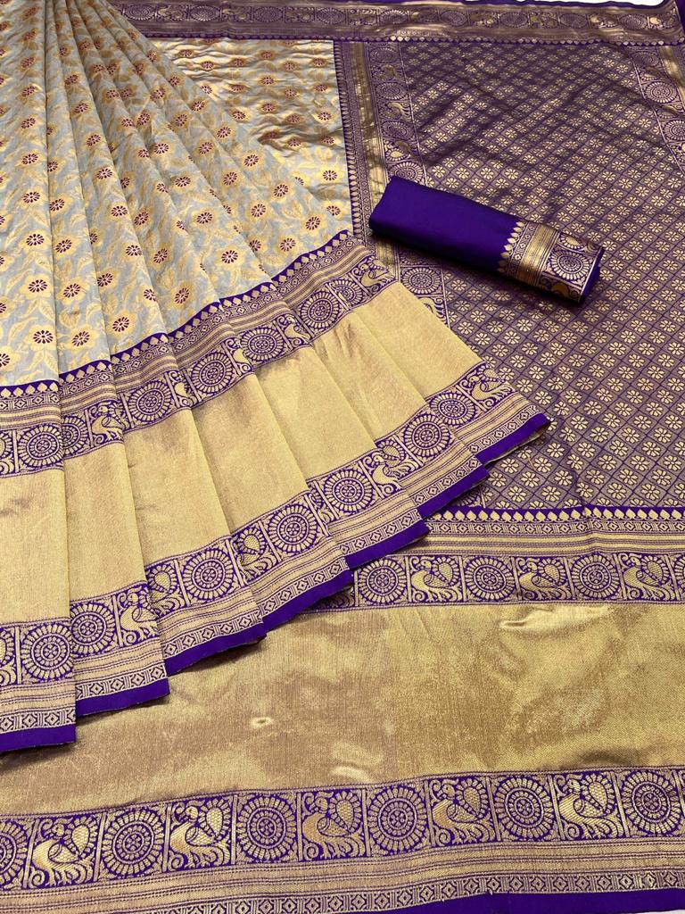 Flower design Rich Banarasi Silk Saree