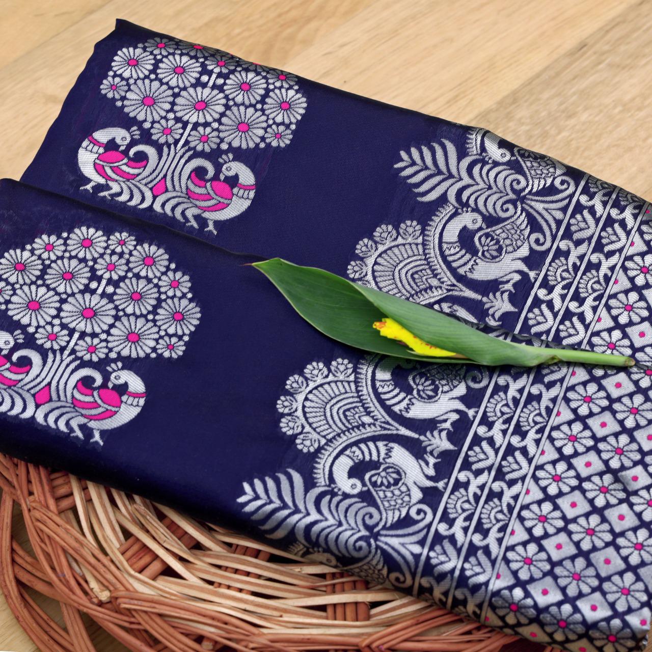 Silver peacock Banarasi Silk Saree