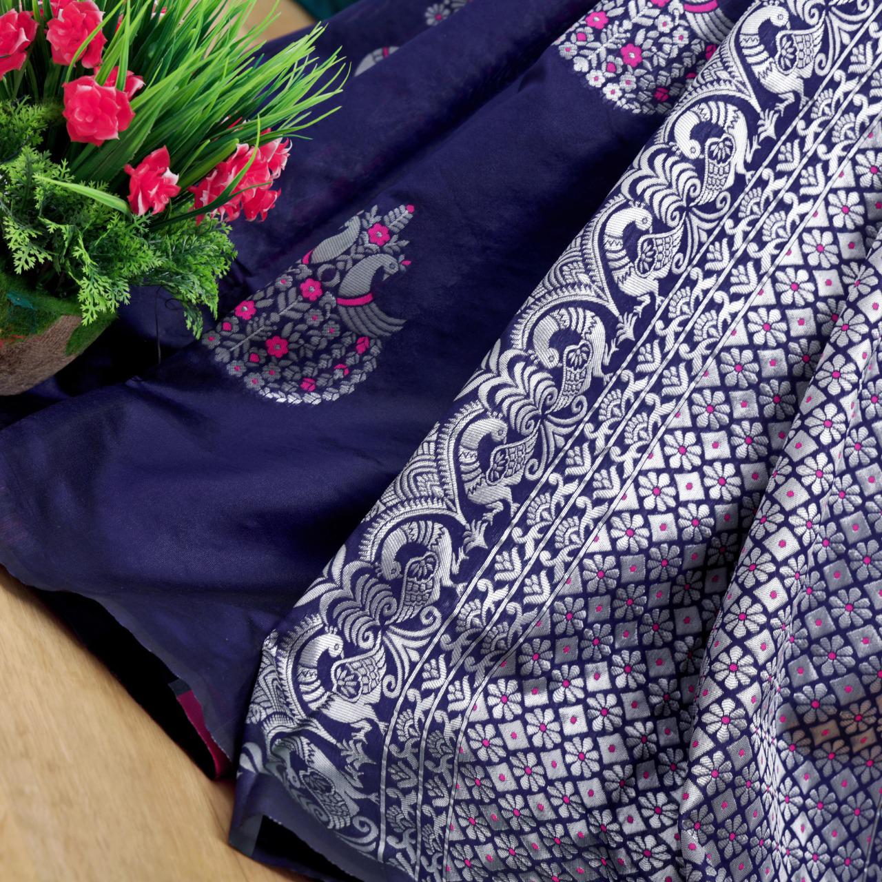 Silver peacock Banarasi Silk Saree