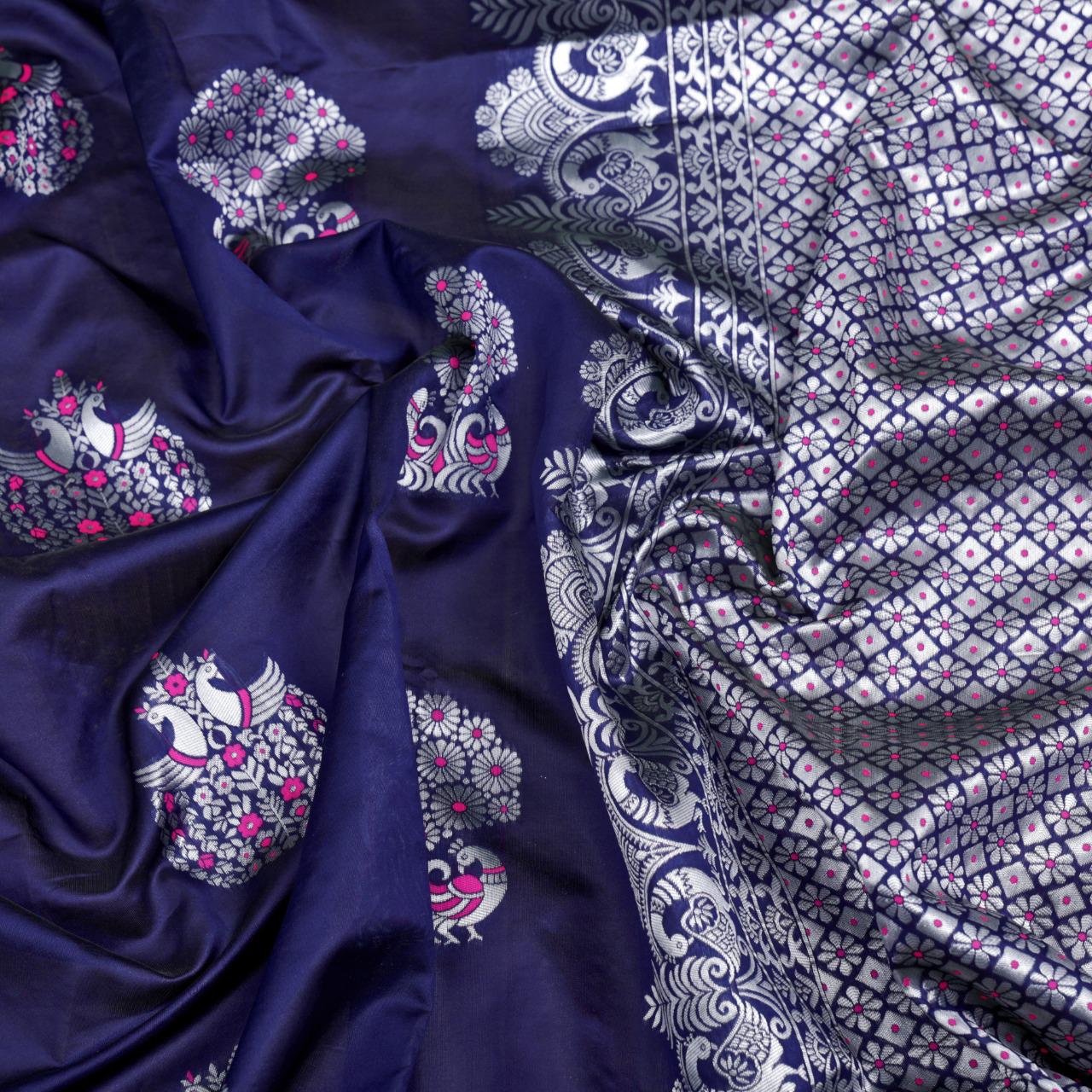 Silver peacock Banarasi Silk Saree