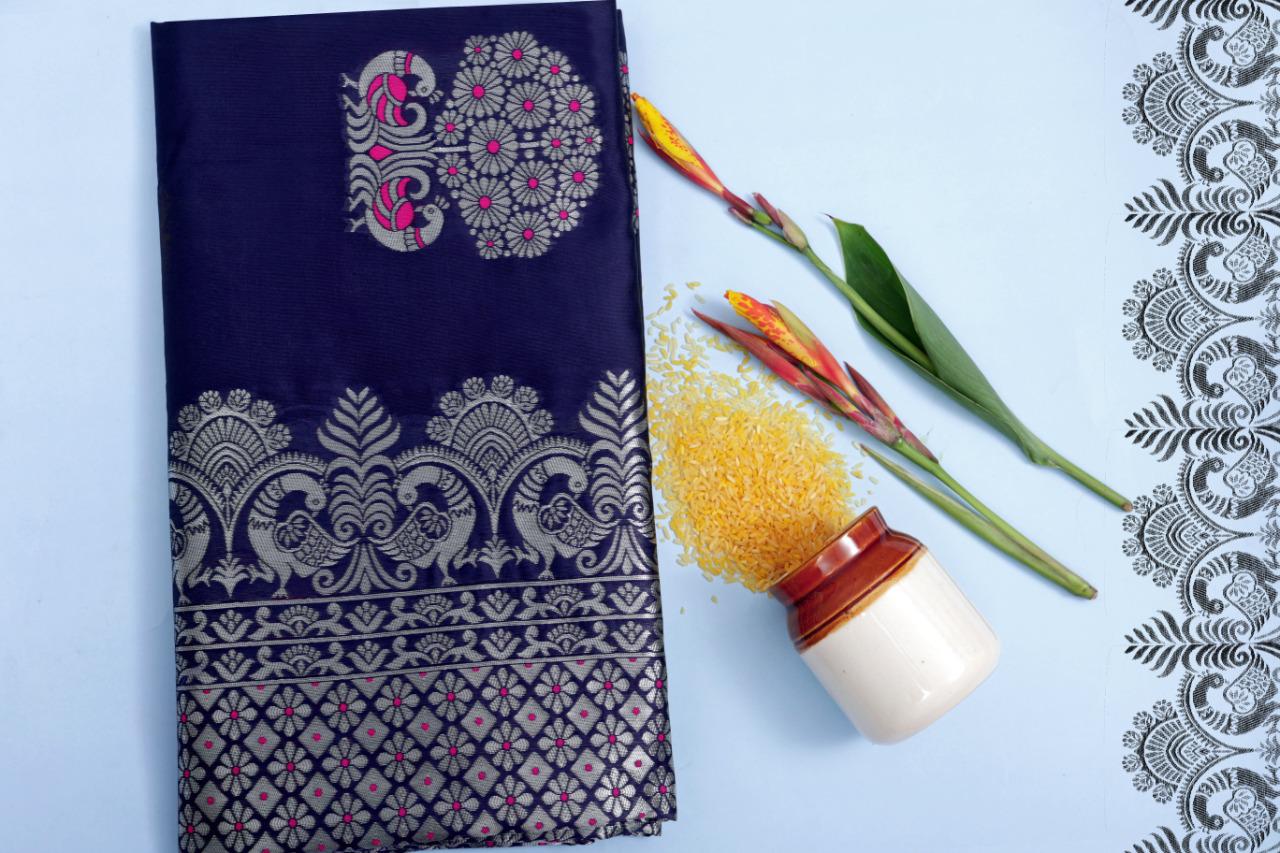 Silver peacock Banarasi Silk Saree
