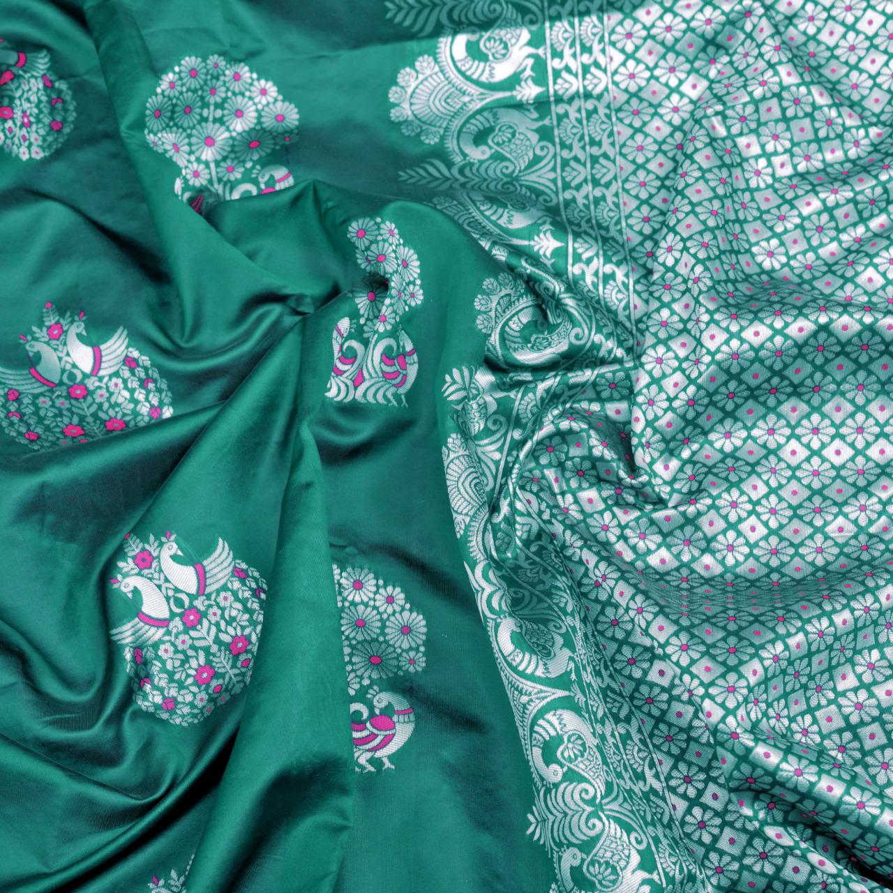 Silver peacock Banarasi Silk Saree