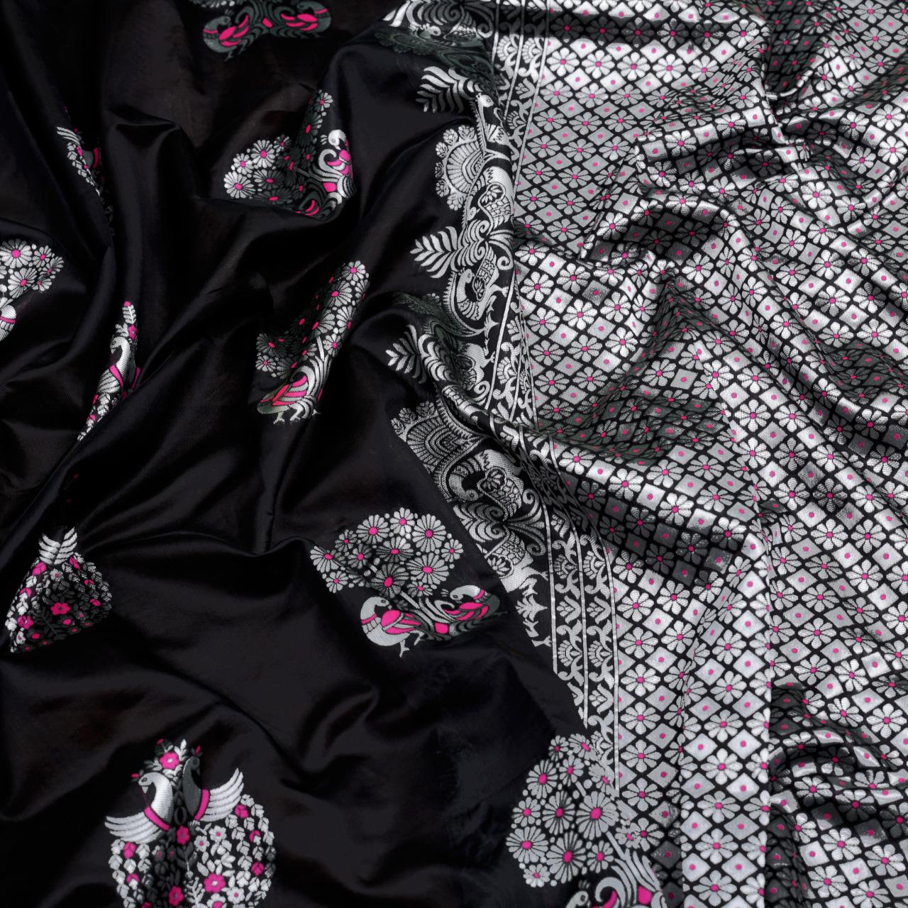 Silver peacock Banarasi Silk Saree