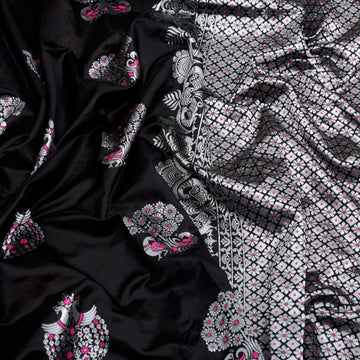 Silver peacock Banarasi Silk Saree