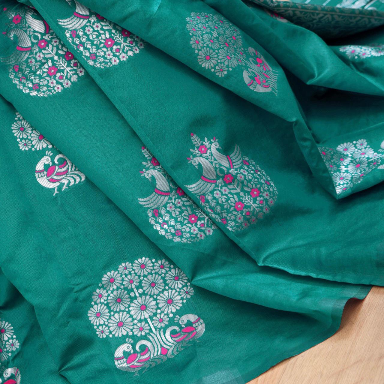 Silver peacock Banarasi Silk Saree