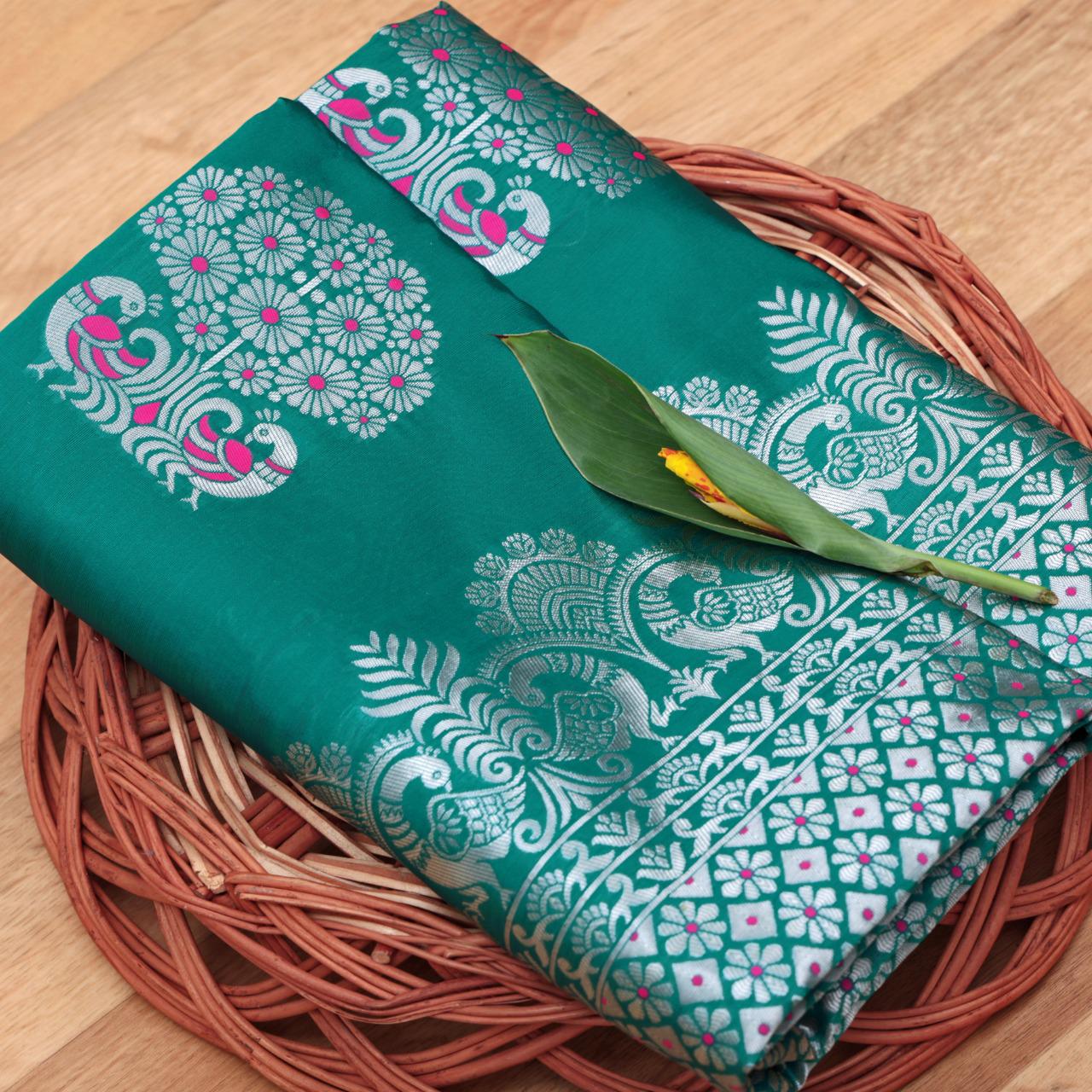 Silver peacock Banarasi Silk Saree