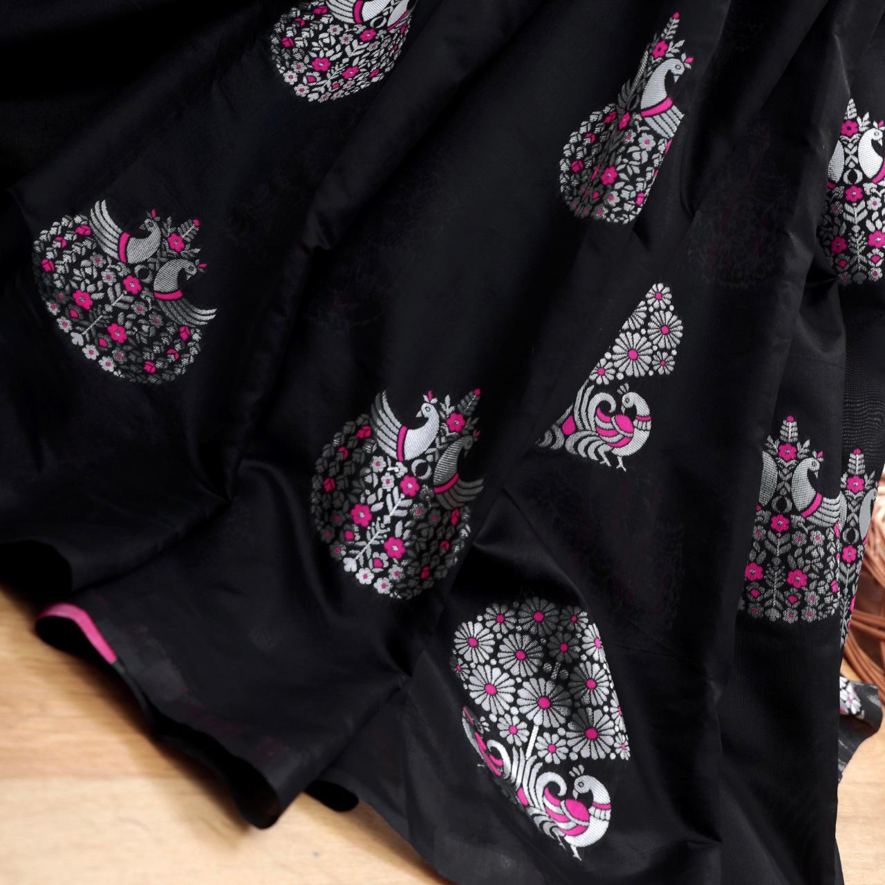 Silver peacock Banarasi Silk Saree