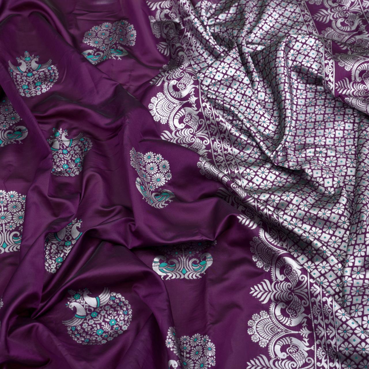 Silver peacock Banarasi Silk Saree