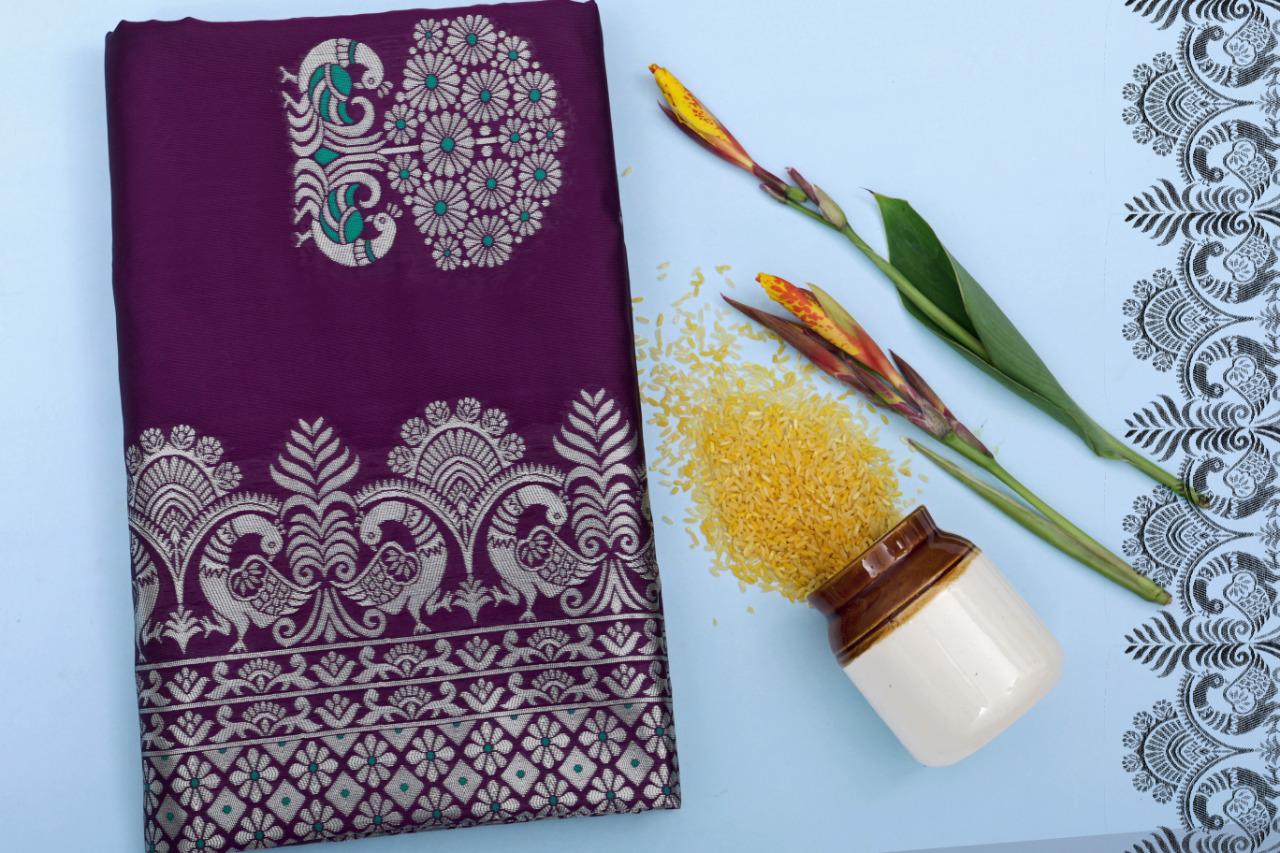 Silver peacock Banarasi Silk Saree