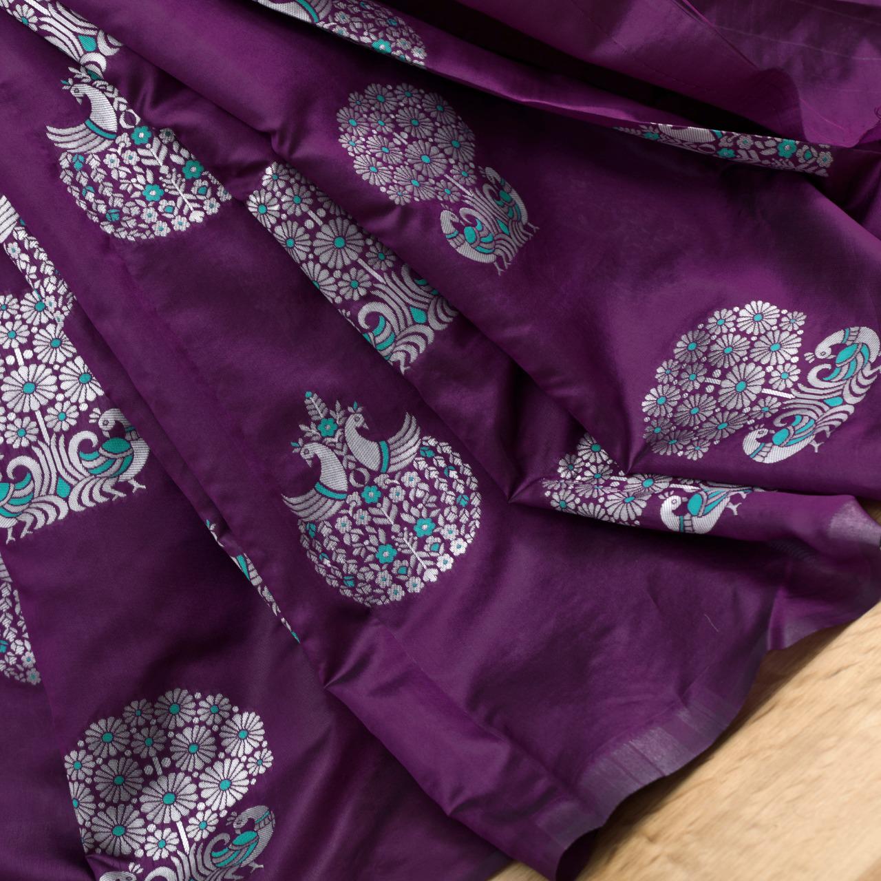 Silver peacock Banarasi Silk Saree