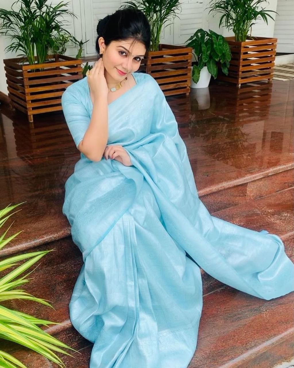 Sky soft Banarasi Silk Saree