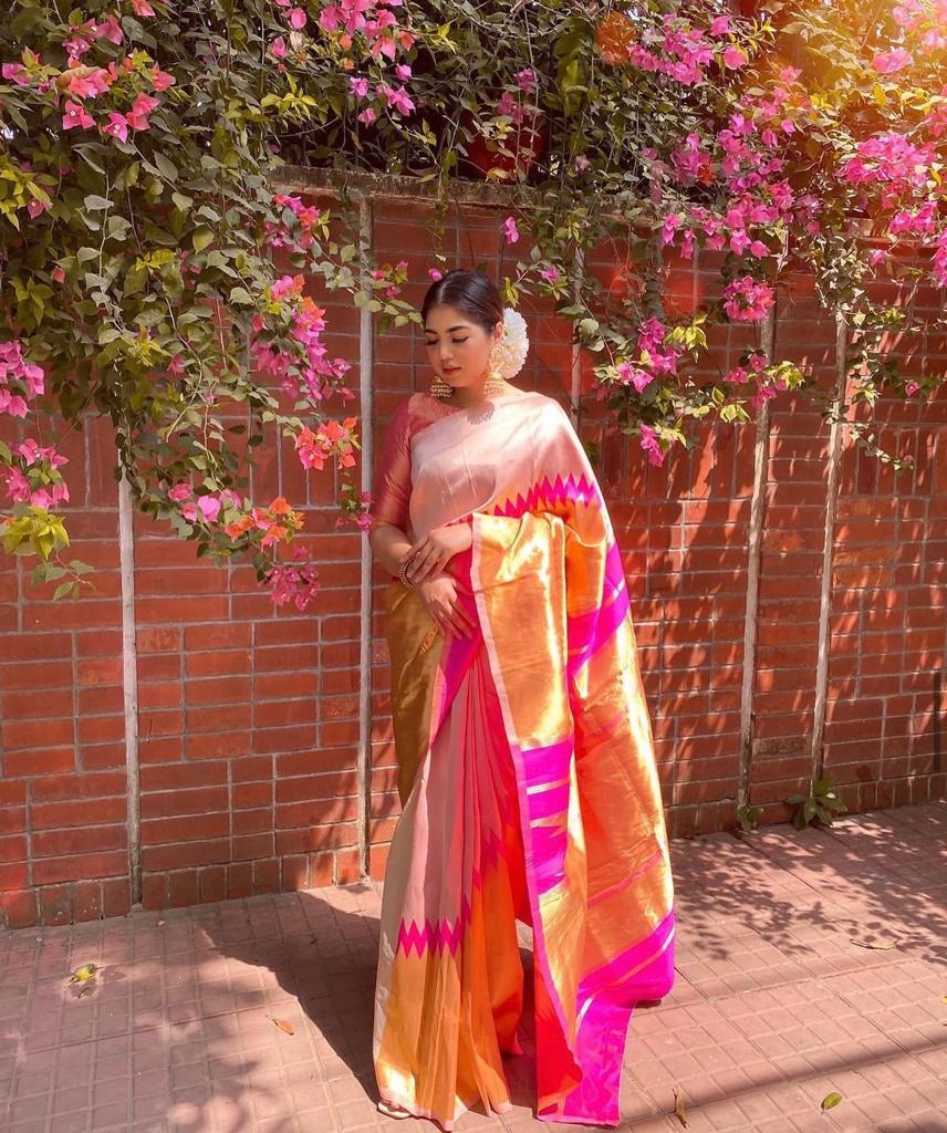 Beige pink Silk Saree