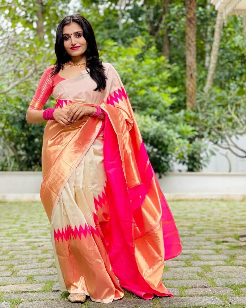 Beige pink Silk Saree