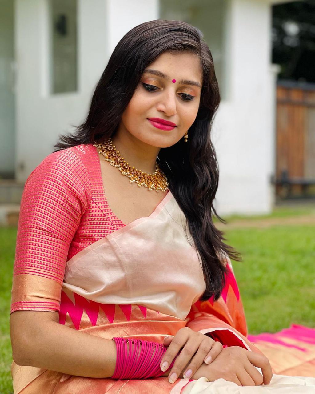 Beige pink Silk Saree