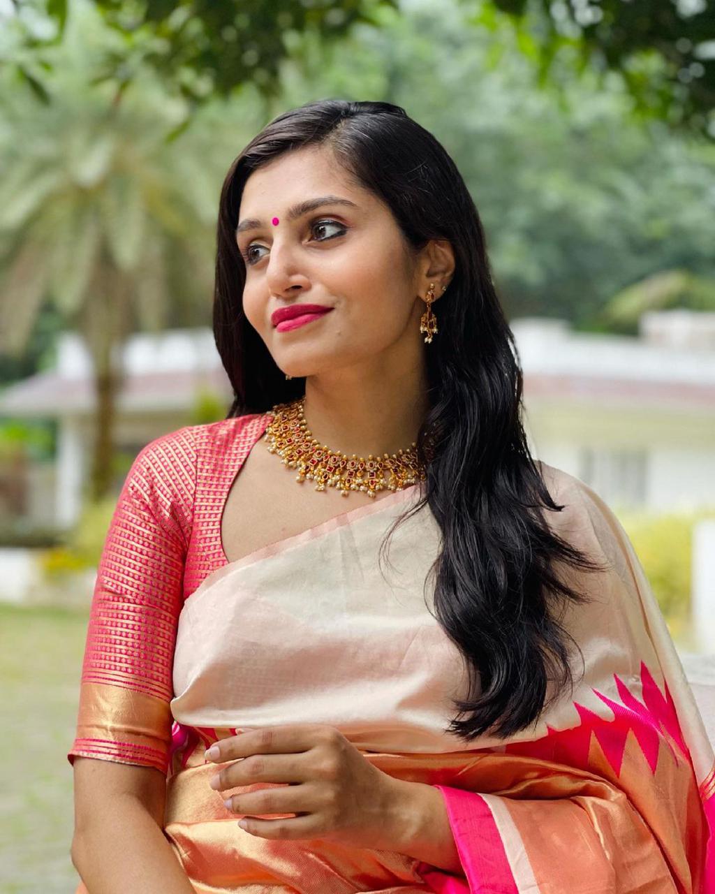 Beige pink Silk Saree