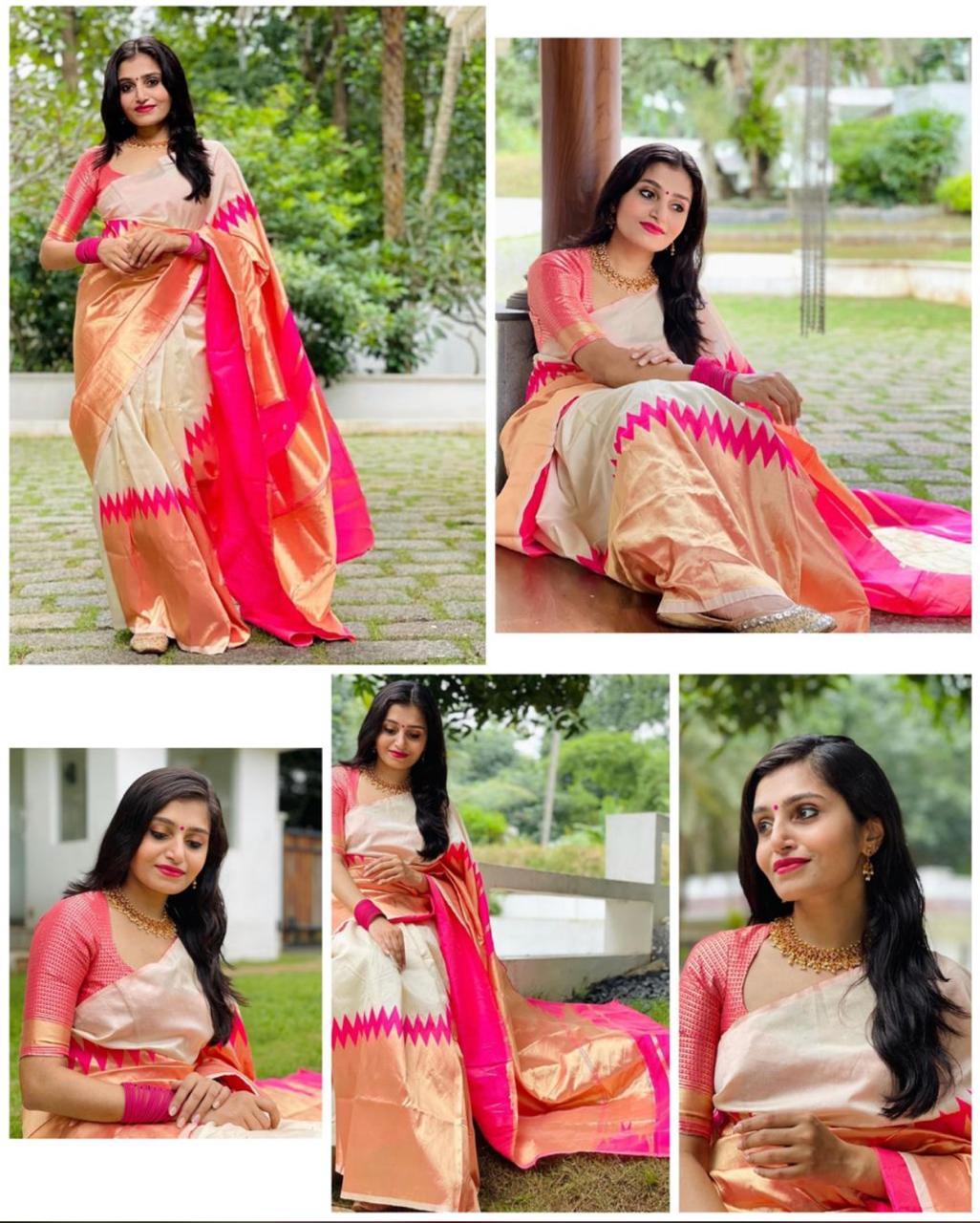 Beige pink Silk Saree