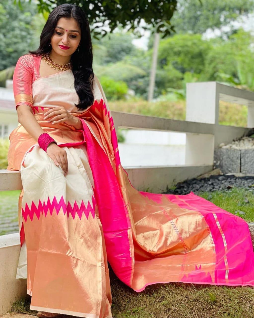 Beige pink Silk Saree