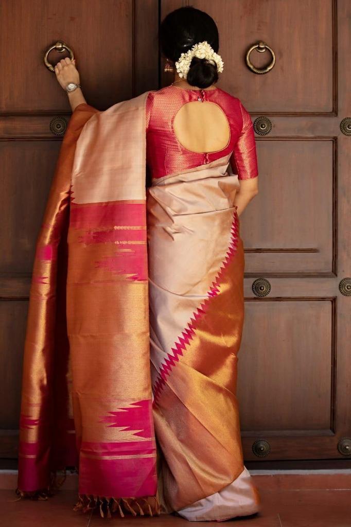 Beige pink Silk Saree