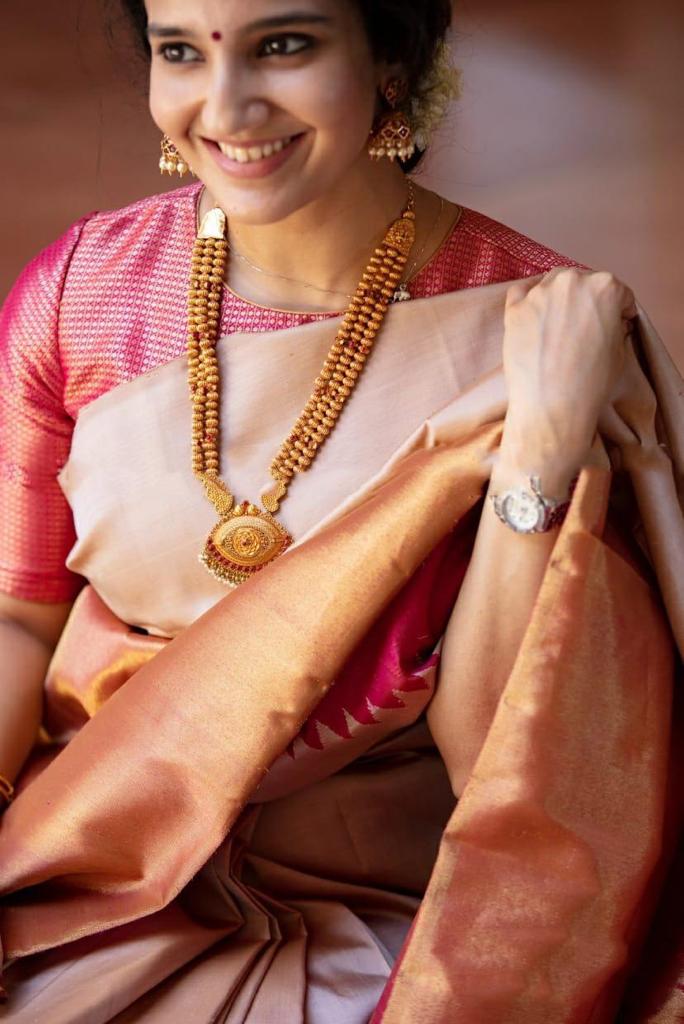 Beige pink Silk Saree