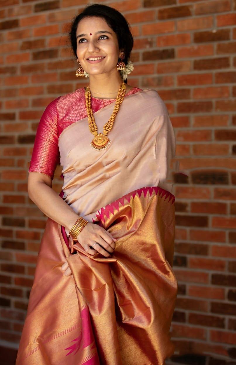 Beige pink Silk Saree