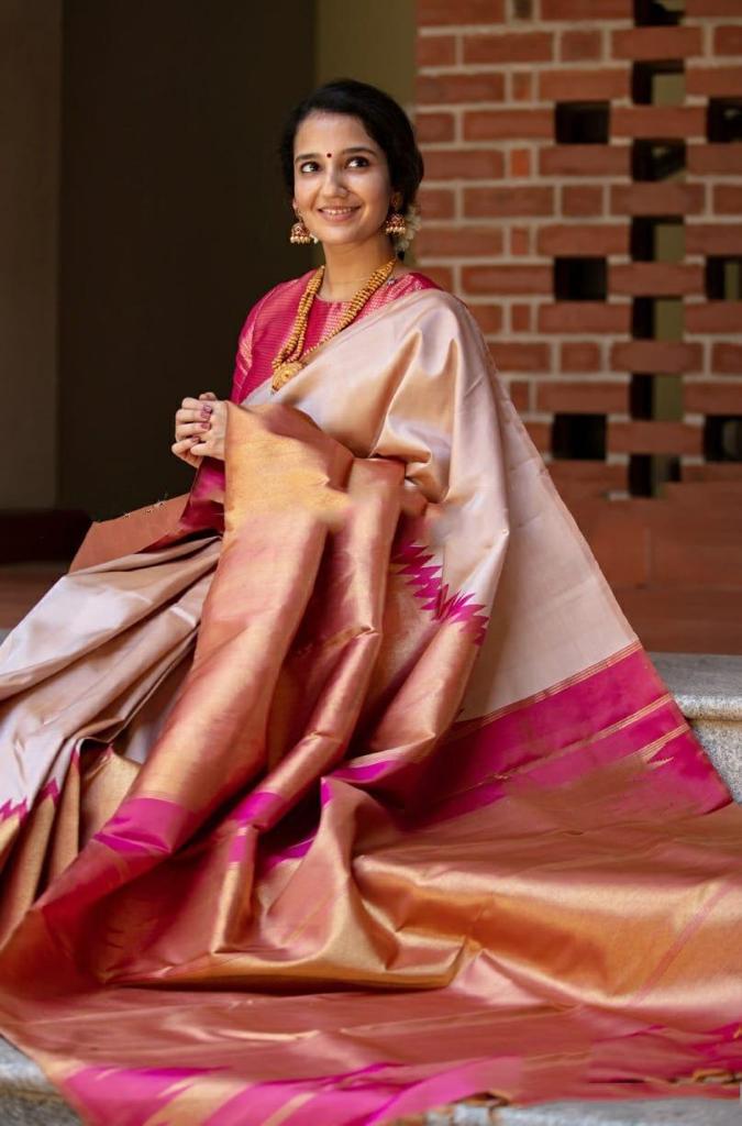 Beige pink Silk Saree