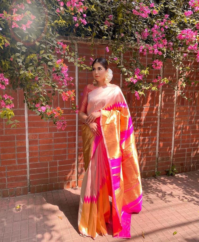 Beige pink Silk Saree